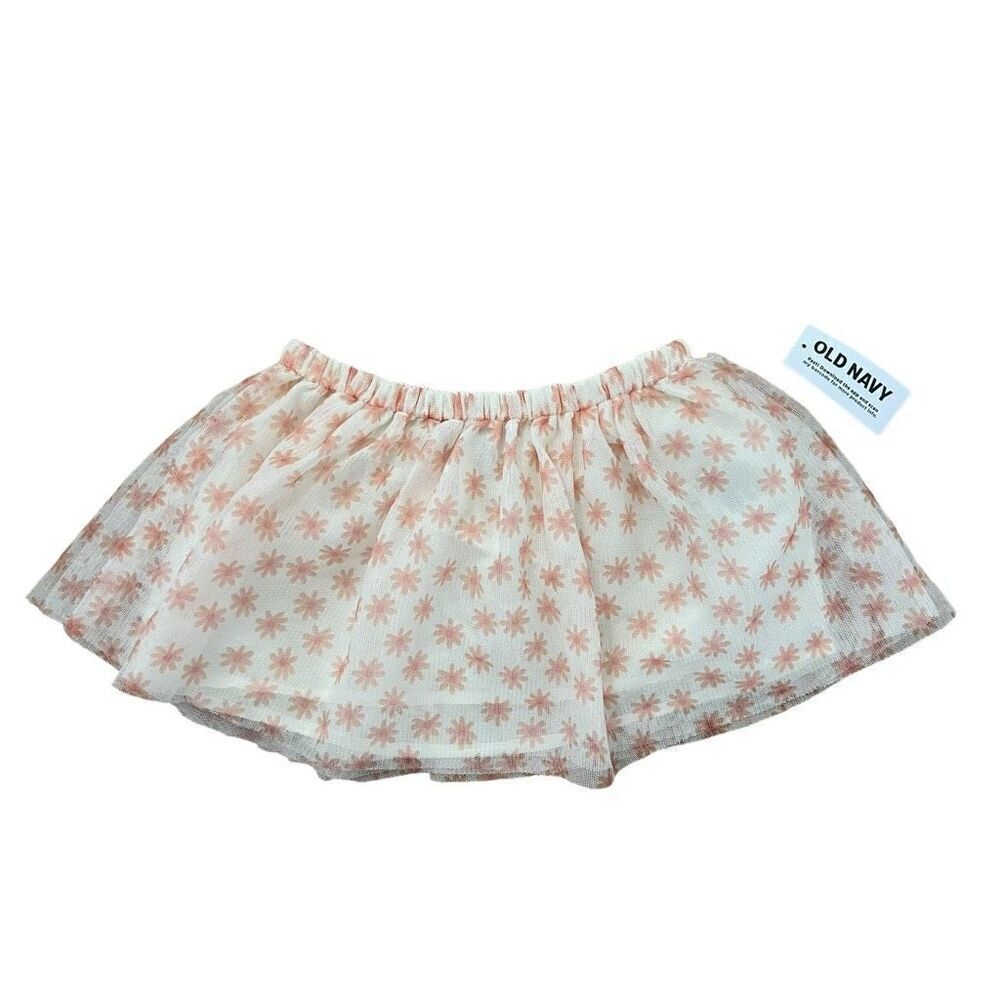 NWT Old Navy Pull-On Elastic Waist Floral Print Tulle Skirt One Size White Pink